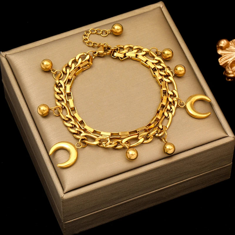 Bracelet Femme Étoile & Lune Dorée