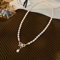 100% Natural Freshwater Pearl Elegant Bowknot 14K Gold Filled Female Short Chain Necklace Jewelry For Women Wedding Gifts