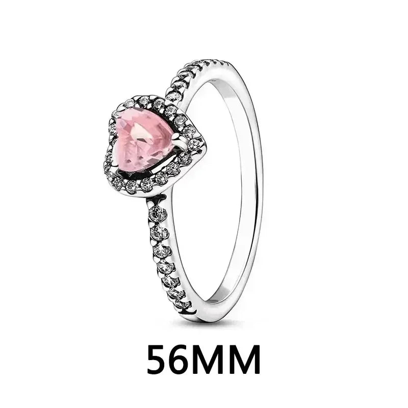 New 925 sterling silver heart-shaped pink ring necklace earring set luxurious sparkling charm jewelry fashion wedding gift