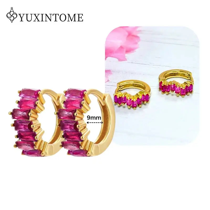 Rose Red Zircon Gold Earrings for women 925 Sterling Silver Ear Needle Geometric Pendant Hoop Earrings Fashion Wedding Jewelry