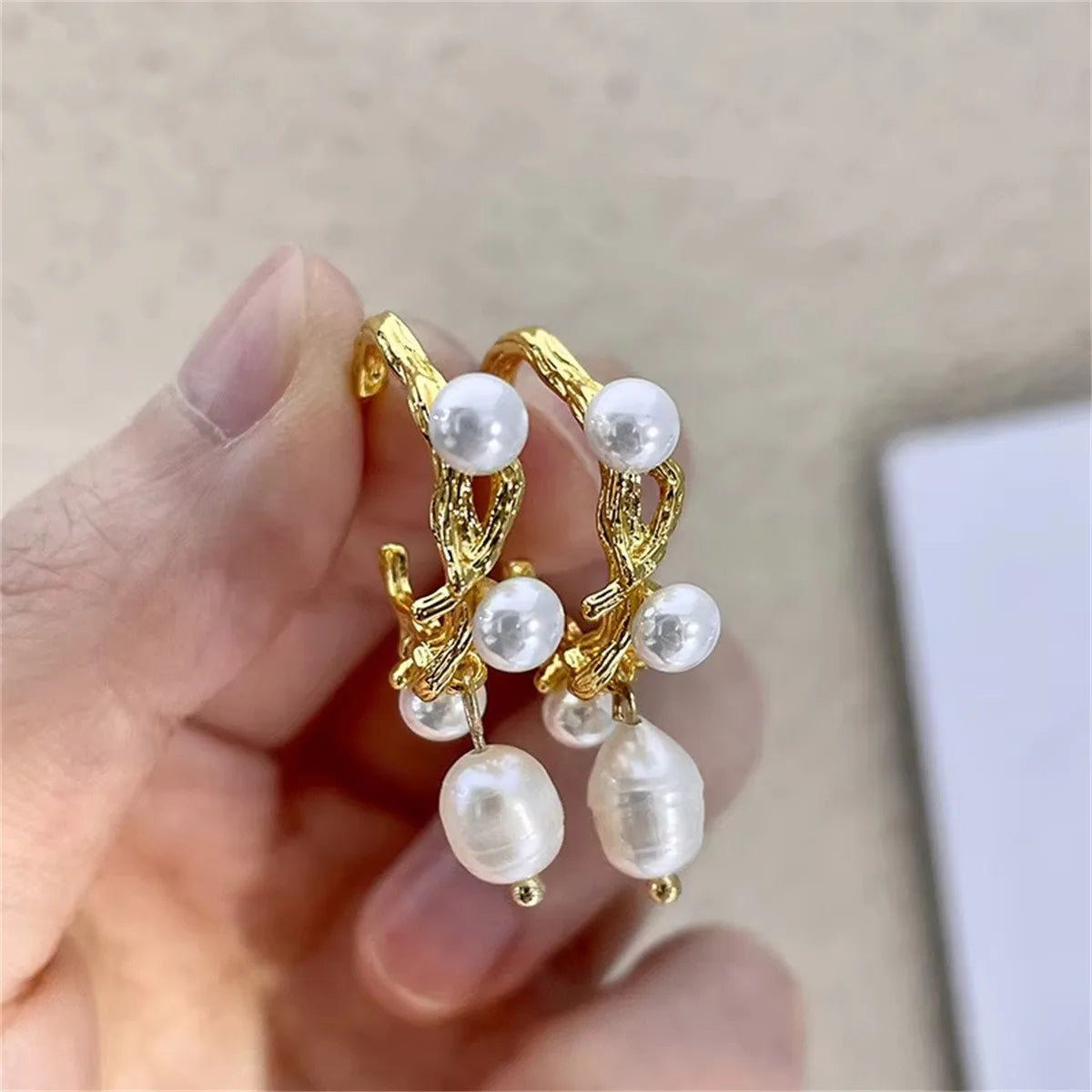 Luxury Simulated Baroque Pearls Gold Color Irregular Earrings for Women Girls French Style Trendy Wedding Party Jewelry Gifts