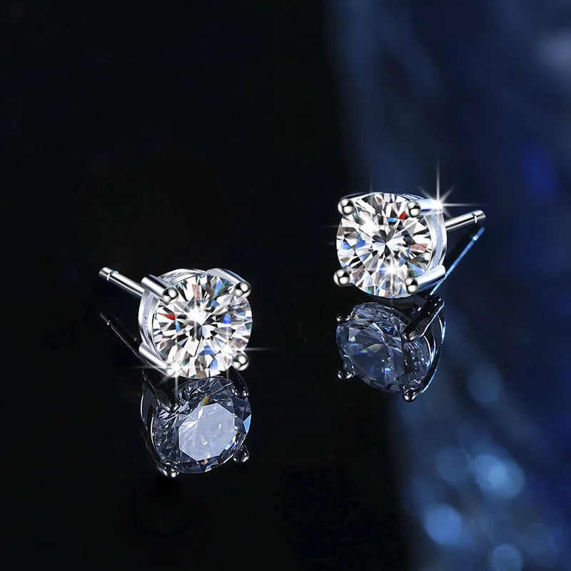 ONE CARAT Moissanite Stud Earrings for Women 925 Sterling Silver Luxury Elegant Jewelry Sparkling Fashion Accessories Perfect