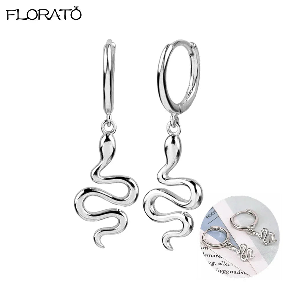 925 Silver Needle Snake Hoop Earrings for Women Trend Gold Earrings Colour Enamels Animals Crystal Pendant Earrings Jewelry Gift