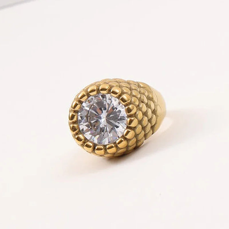 Big Zircon Signet Rings Stainless Steel Rngs for Women Simple Dainty Elegant Jewelry New in Waterproof Jewelry