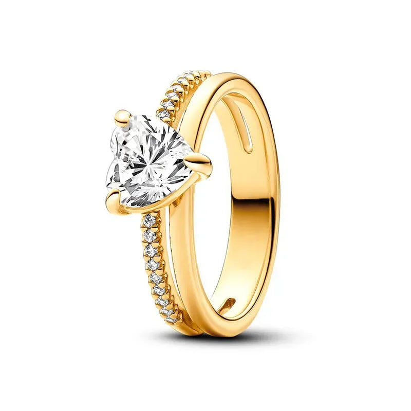 Classic Simple Christmas Birthday Gifts 925 Sterling Silver Gold Color Crown Heart-shaped Ring Exquisite Charm Women's Jewelry