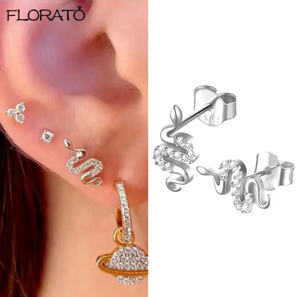 925 Silver Needle Snake Hoop Earrings for Women Trend Gold Earrings Colour Enamels Animals Crystal Pendant Earrings Jewelry Gift
