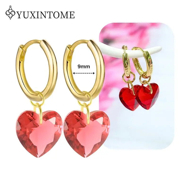 Rose Red Zircon Gold Earrings for women 925 Sterling Silver Ear Needle Geometric Pendant Hoop Earrings Fashion Wedding Jewelry