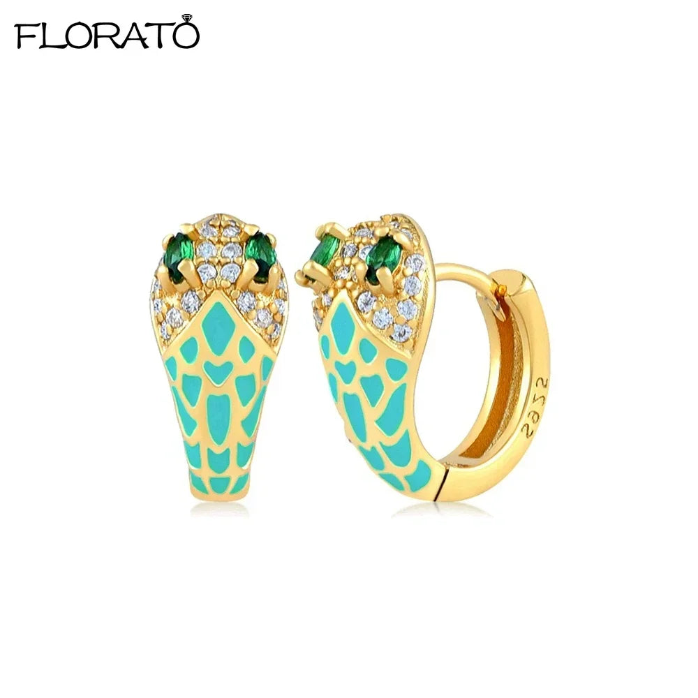925 Silver Needle Snake Hoop Earrings for Women Trend Gold Earrings Colour Enamels Animals Crystal Pendant Earrings Jewelry Gift