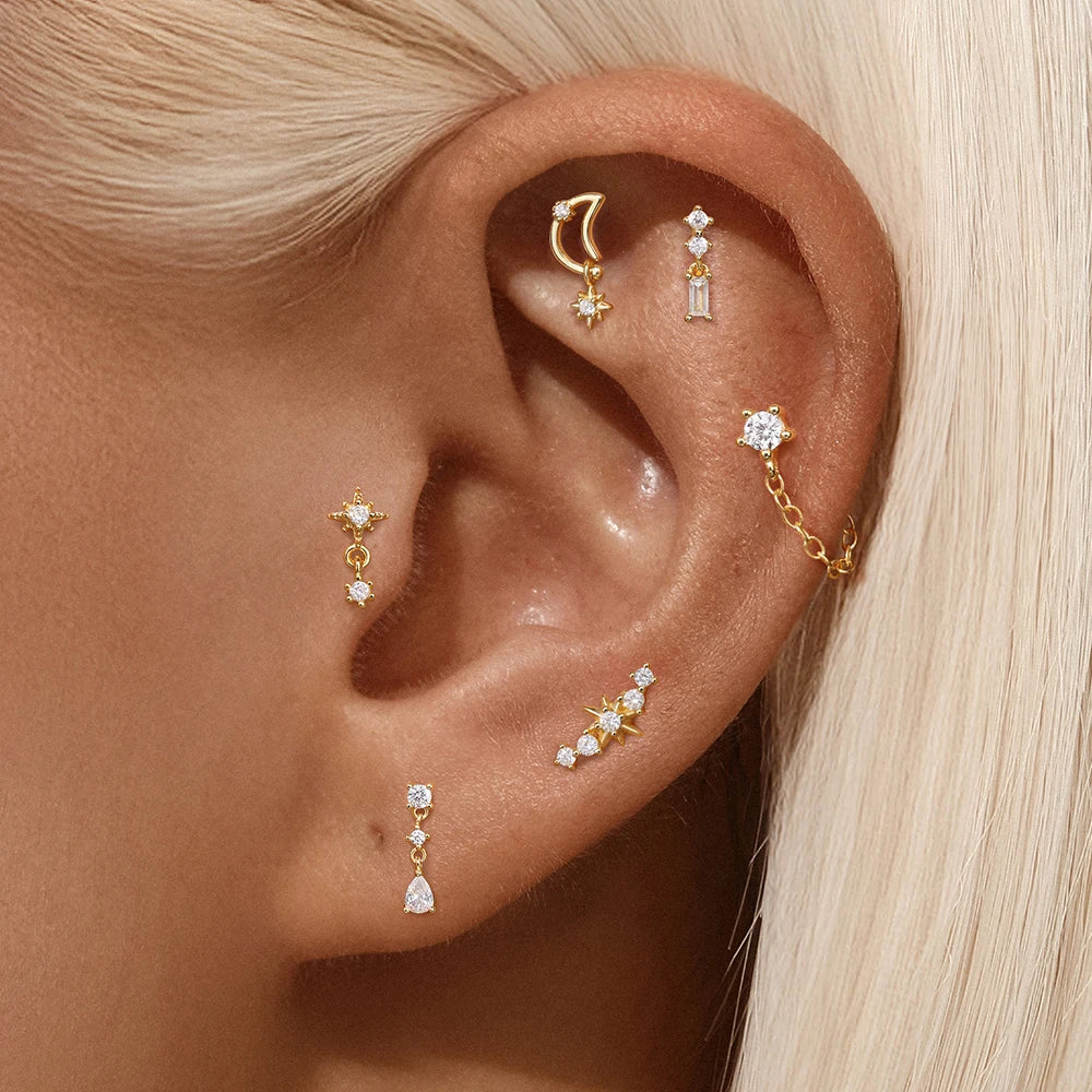 AIDE 925 Sterling Silver Zircon Opal Stud Earrings For Women Men Tiny Ear Bone Studs Nail Cartilage Piercing Earring Jewelry