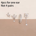 4PCS Zircon Star Moon Flower Small Hoop Earrings Set For Women Stainless Steel Huggies Pendant Piercing Earrings Jewelry Aretes