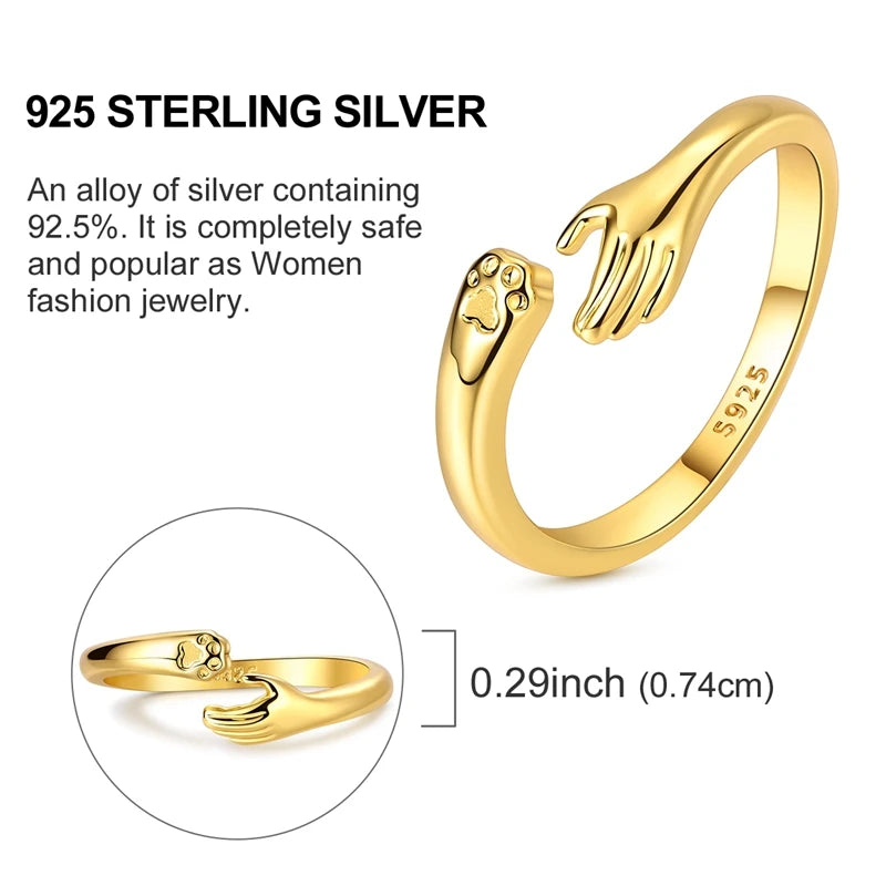 Ring 925 Sterling Silver Sparkling Gold Heart Star Moon Chain Ring For Women Man Girl Wedding Anniversary Part Ring Jewelry Gift