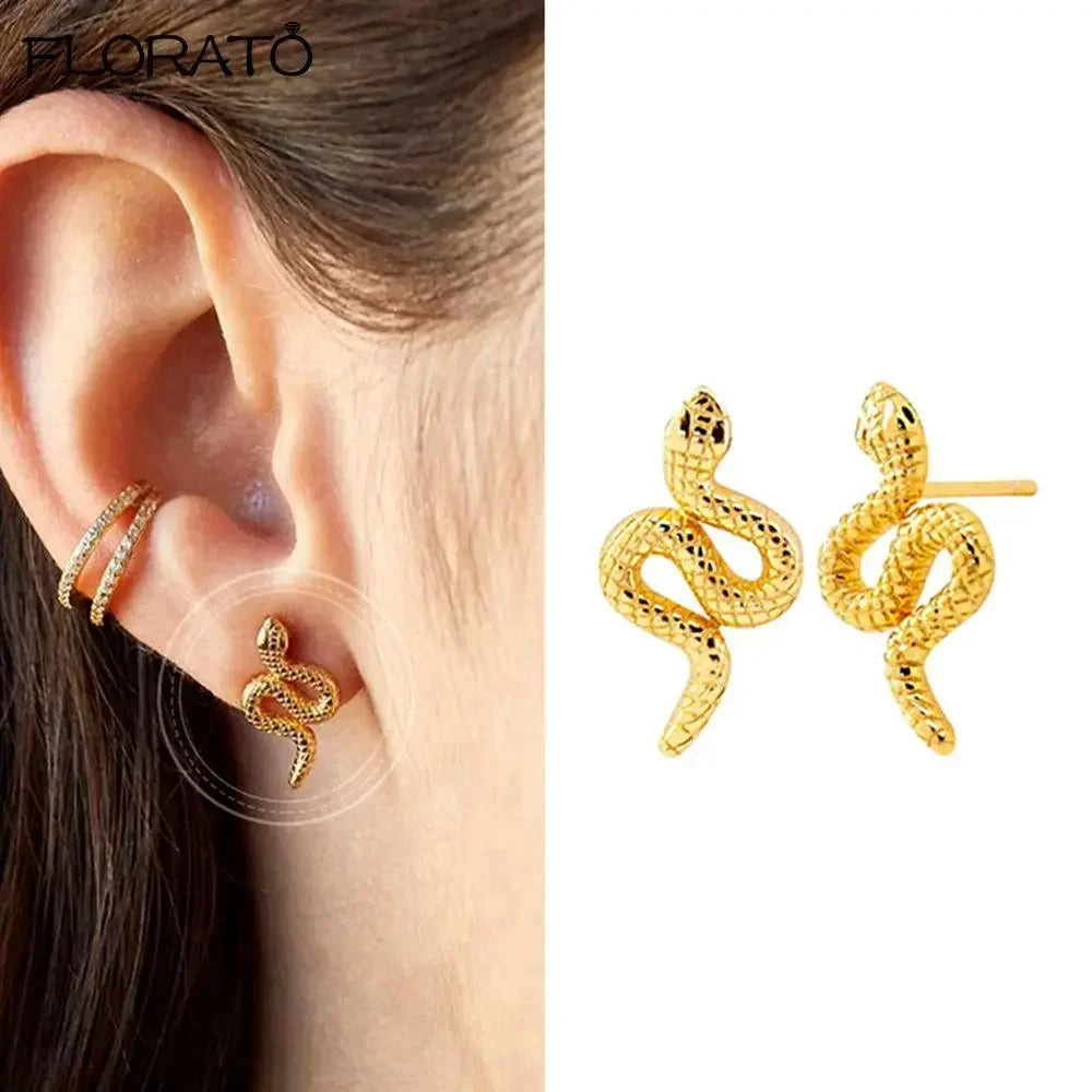 925 Silver Needle Snake Hoop Earrings for Women Trend Gold Earrings Colour Enamels Animals Crystal Pendant Earrings Jewelry Gift