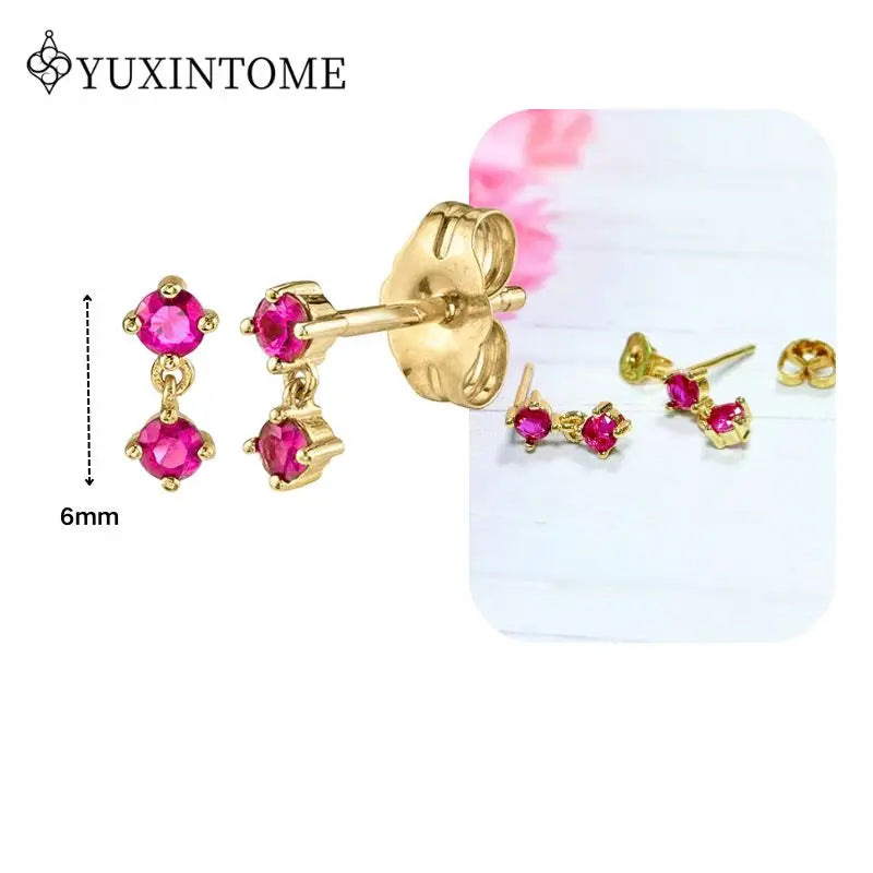 Rose Red Zircon Gold Earrings for women 925 Sterling Silver Ear Needle Geometric Pendant Hoop Earrings Fashion Wedding Jewelry