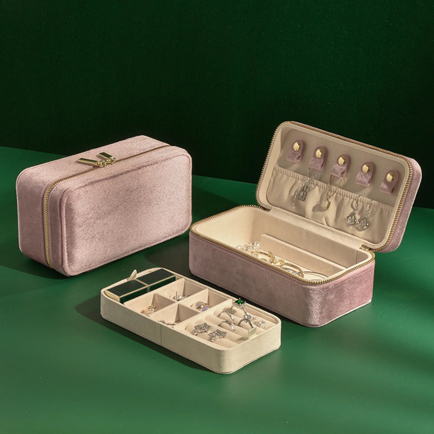 TAIMY Double Layer Design Velvet Jewelry Box Portable Travel Ring Earrings Necklace Boxes Personalized Gift Free Custom Logo