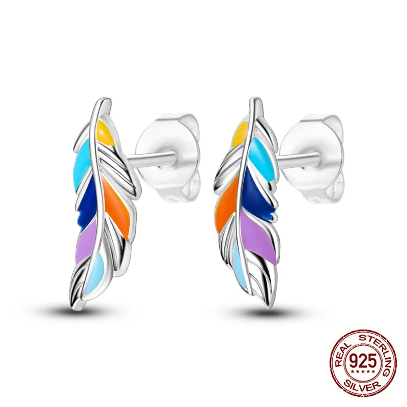 Classic 100% 925 Sterling Silver Wings Heart Inlaid Unicorn Women's Earrings Suitable for Birthday Party Anniversary Gift