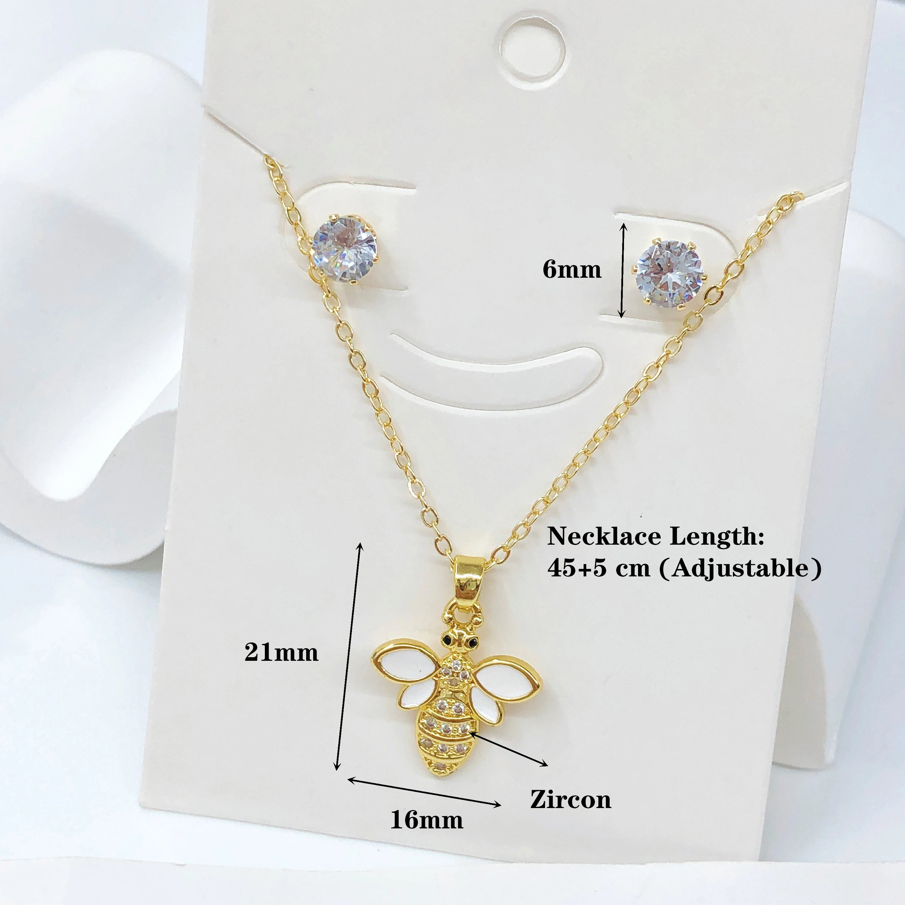 2Pcs Cute Insect Bee Zircon Jewelry Set Necklace Earrings New Fashion Women's Daily Party Jewelry Girls' Exquisite Gift