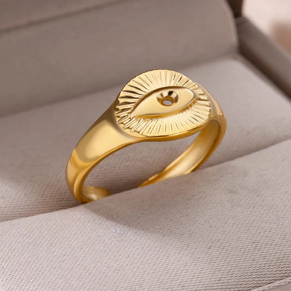 Vintage Ancient Greek Arethusa Goddess Coin Rings For Women Imitation Pearl Zircon Moon Stainless Steel Ring Fashion Jewelry