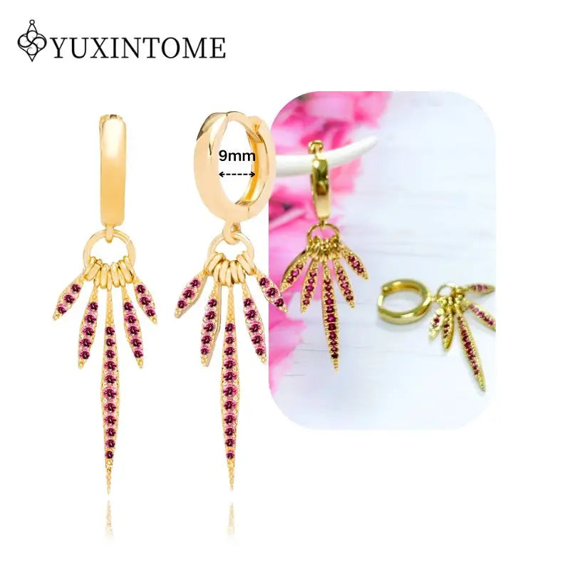 Rose Red Zircon Gold Earrings for women 925 Sterling Silver Ear Needle Geometric Pendant Hoop Earrings Fashion Wedding Jewelry