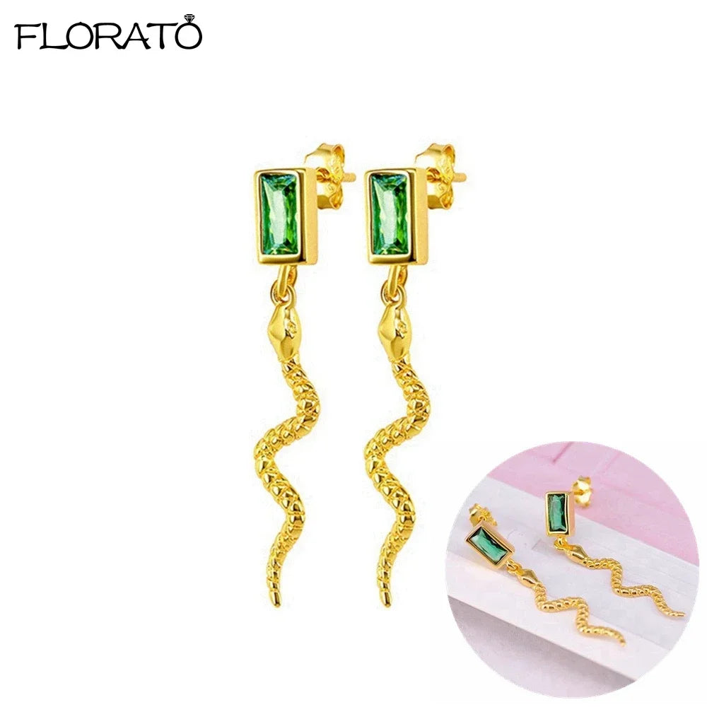 925 Silver Needle Snake Hoop Earrings for Women Trend Gold Earrings Colour Enamels Animals Crystal Pendant Earrings Jewelry Gift
