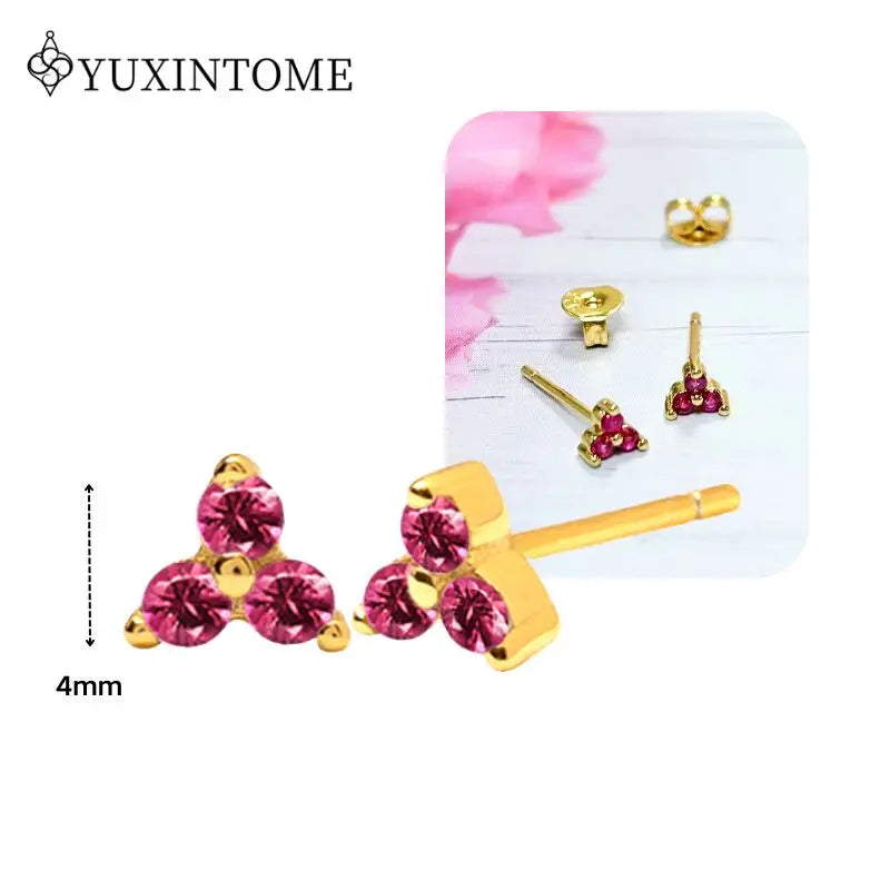 Rose Red Zircon Gold Earrings for women 925 Sterling Silver Ear Needle Geometric Pendant Hoop Earrings Fashion Wedding Jewelry
