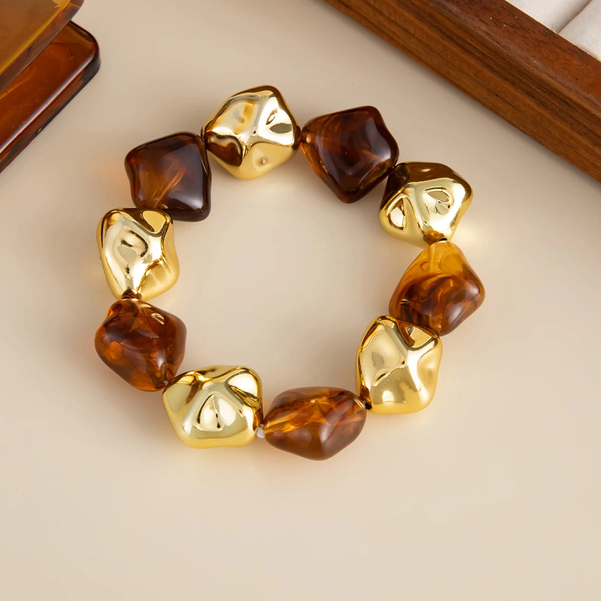 SHIXIN Bohemian Resin Acrylic Necklace Bracelet Jewelry Set for Women Retro Bead Chain Choker Necklace Elastic Bangle Lady Gift