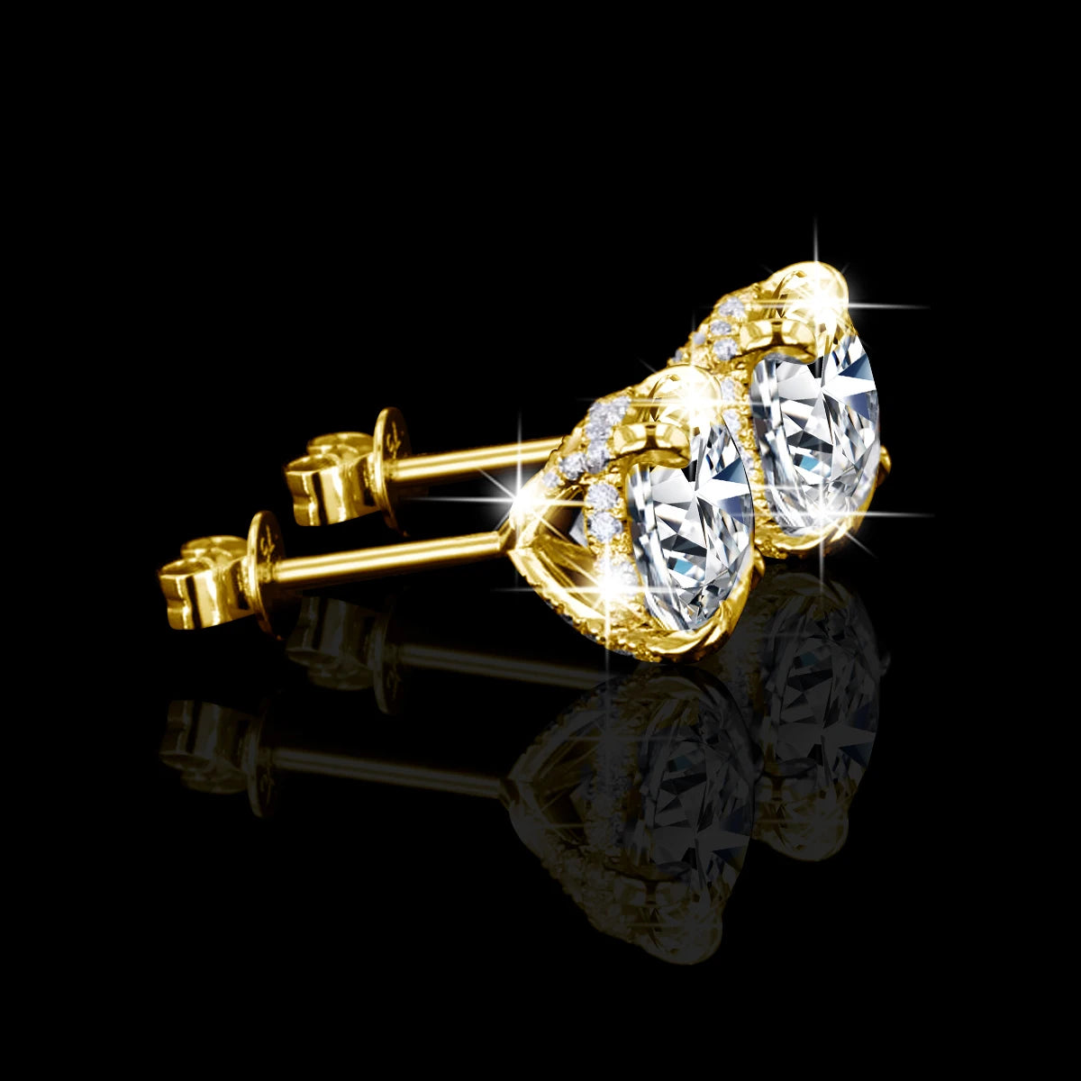 AU585 14K Gold Filled Round Moissanite Ear Studs Women Men Couple Piercing Earring Wedding Daily Wear Jewelry