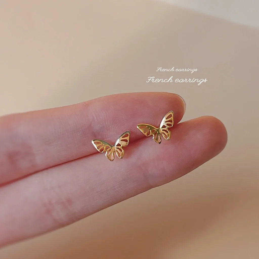 Lovely Small Earrings Piercings Wing Heart Stud Earrings For Women Gold Color 925 Silver Needles Ear Stud Jewelry For Teen Gift