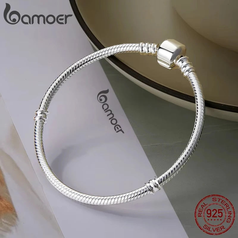 BAMOER TOP SALE Authentic 100% 925 Sterling Silver Snake Chain Bangle & Bracelet for Women Luxury Jewelry 17-22CM PAS902