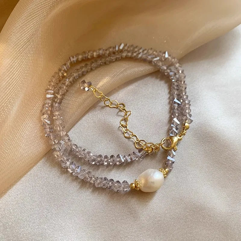 New Arrival Elegant Natural Freshwater Pearl & Crystal 14K Gold Filled Female Beads Chain Necklace Jewelry For Women Cheap Gifts
