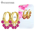 Rose Red Zircon Gold Earrings for women 925 Sterling Silver Ear Needle Geometric Pendant Hoop Earrings Fashion Wedding Jewelry