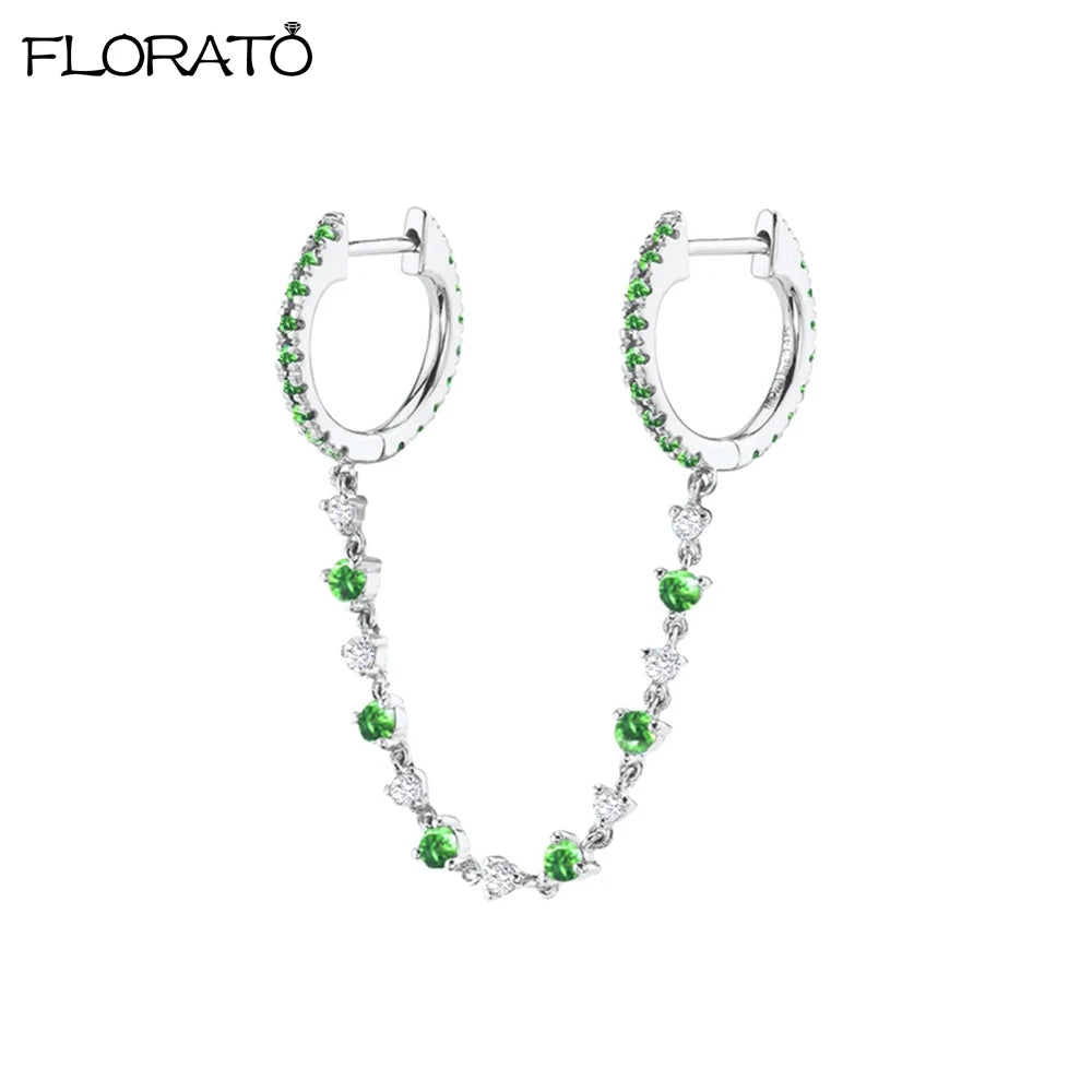 1PC 925 Silver Needle Colorful Crystal Chain Pendant Hoop Earrings For Women Two Hole Enamel Star Earrings Fashion Jewelry Gift