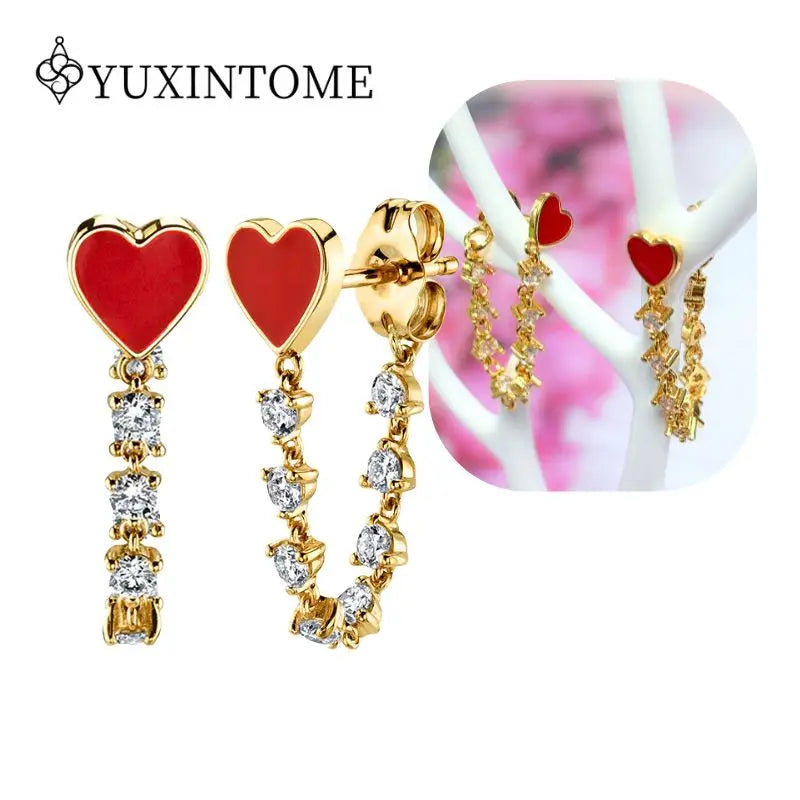 Rose Red Zircon Gold Earrings for women 925 Sterling Silver Ear Needle Geometric Pendant Hoop Earrings Fashion Wedding Jewelry