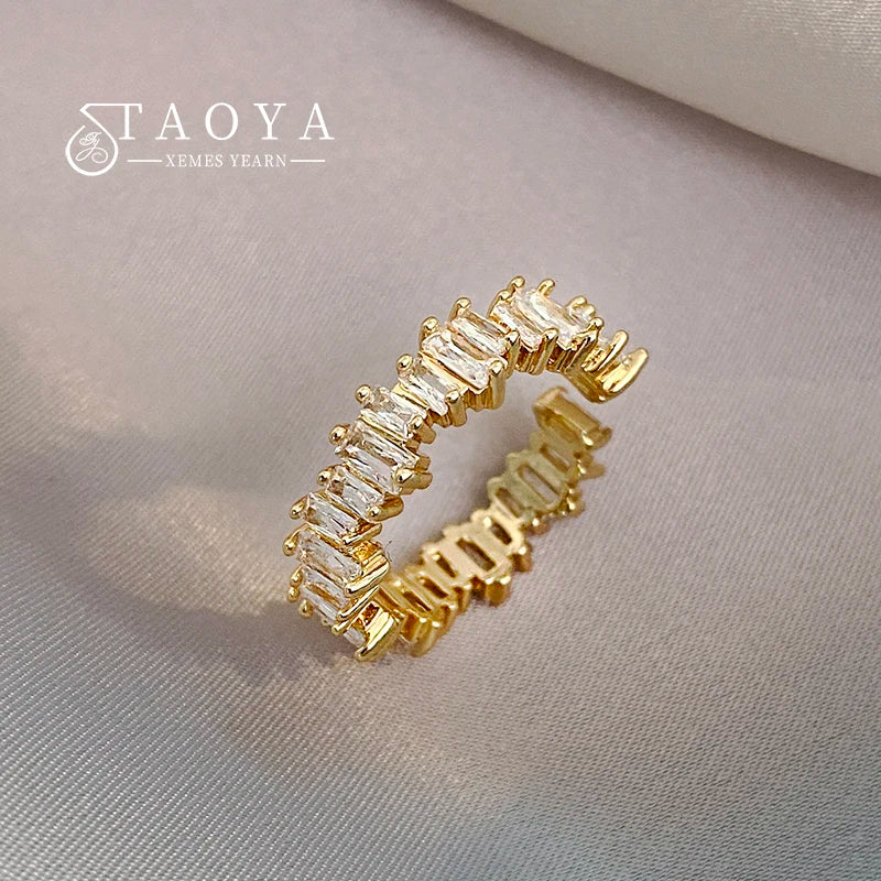 2025 New Exquisite Irregular Zircon Gold Color Open Rings Korean Fashion Jewelry For Women's Wedding Party Luxury Accessories