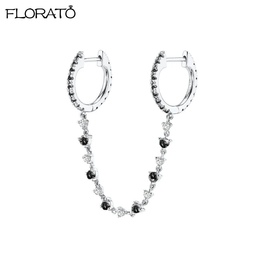 1PC 925 Silver Needle Colorful Crystal Chain Pendant Hoop Earrings For Women Two Hole Enamel Star Earrings Fashion Jewelry Gift