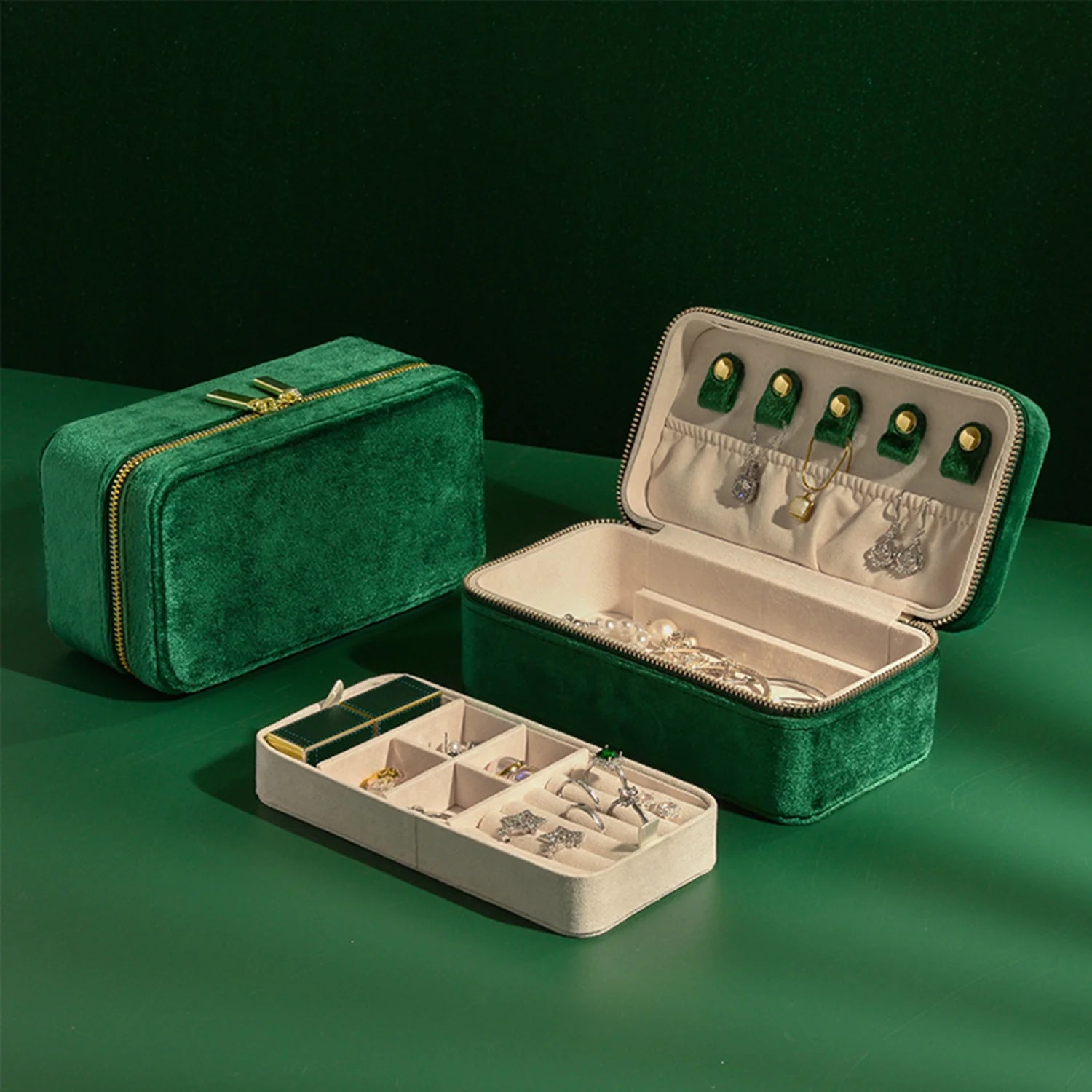 TAIMY Double Layer Design Velvet Jewelry Box Portable Travel Ring Earrings Necklace Boxes Personalized Gift Free Custom Logo
