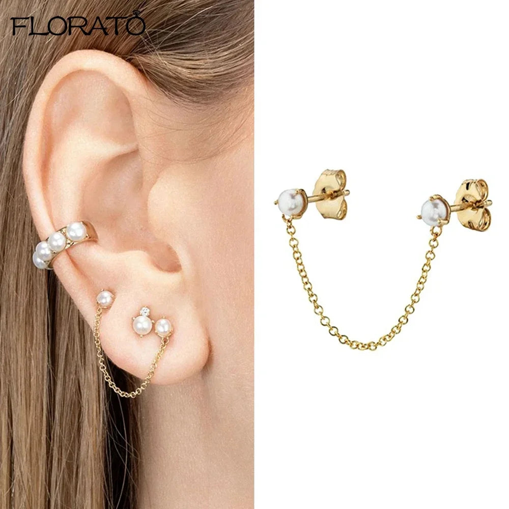 1PC 925 Silver Needle Colorful Crystal Chain Pendant Hoop Earrings For Women Two Hole Enamel Star Earrings Fashion Jewelry Gift