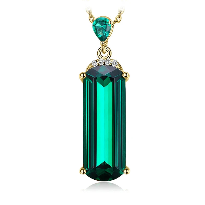 JewelryPalace Simulated Nano Green Emerald 925 Sterling Silver Pendant Necklace for Women No Chain