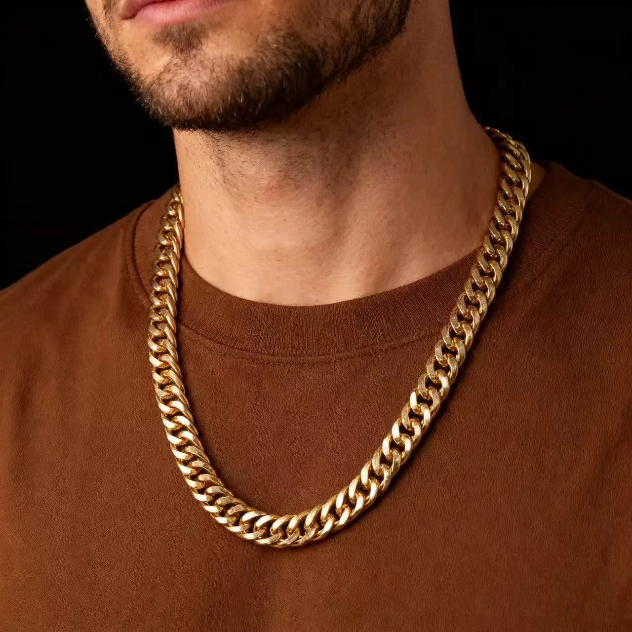 HNSP 10MM Stainless Steel Curb Cuban Link Gold Color Chain Necklace For Men Jewelry Accessories