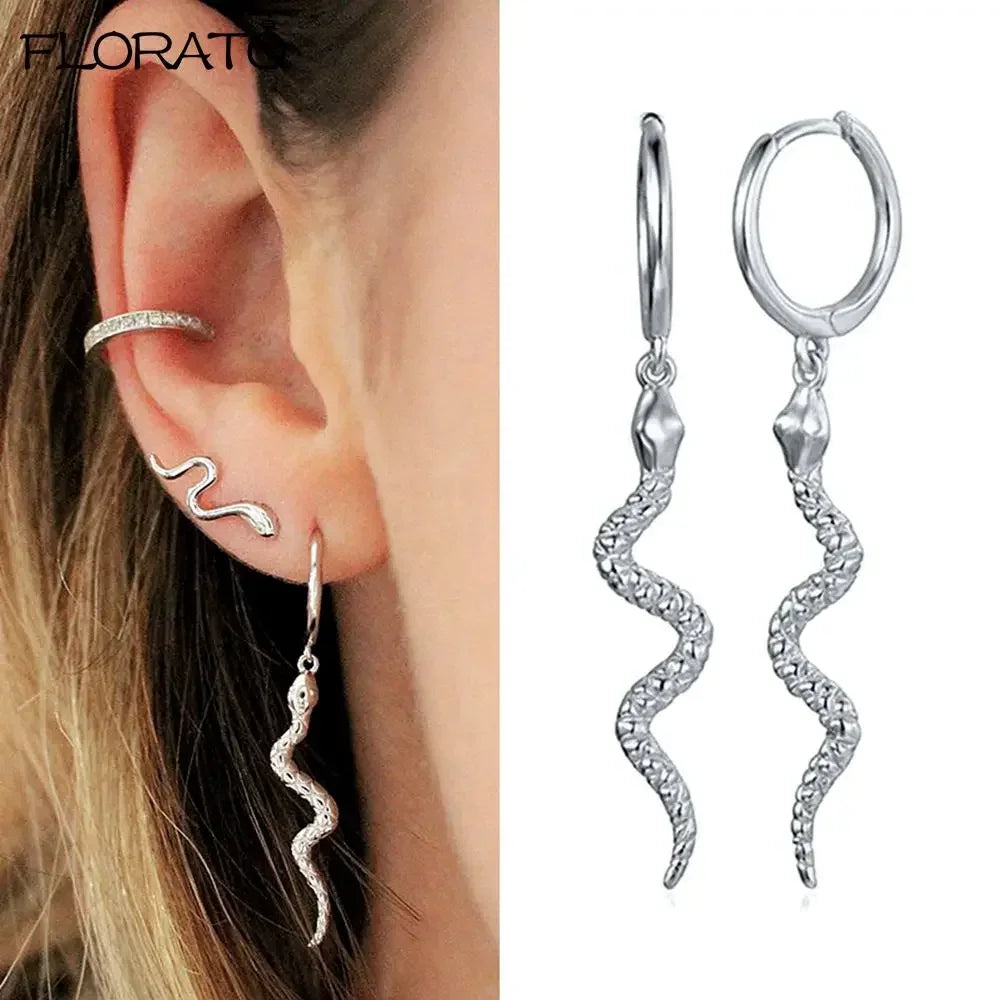 925 Silver Needle Snake Hoop Earrings for Women Trend Gold Earrings Colour Enamels Animals Crystal Pendant Earrings Jewelry Gift