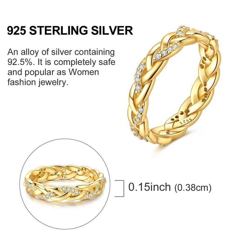 Ring 925 Sterling Silver Sparkling Gold Heart Star Moon Chain Ring For Women Man Girl Wedding Anniversary Part Ring Jewelry Gift