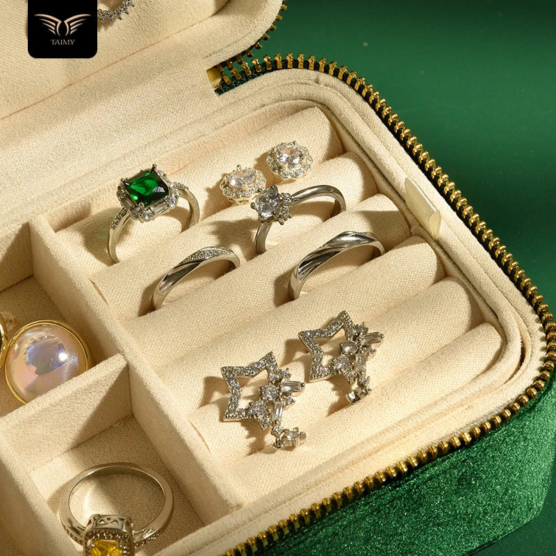 TAIMY Double Layer Design Velvet Jewelry Box Portable Travel Ring Earrings Necklace Boxes Personalized Gift Free Custom Logo