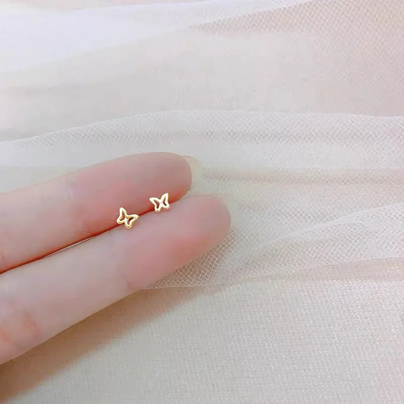 Lovely Small Earrings Piercings Wing Heart Stud Earrings For Women Gold Color 925 Silver Needles Ear Stud Jewelry For Teen Gift