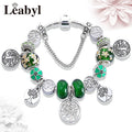 Dropshipping Silver Color Tree of Life Fashion Bead Bracelets Green Leaf Floral Crystal Charm Bracelet & Bangle Pulsera Jewelry