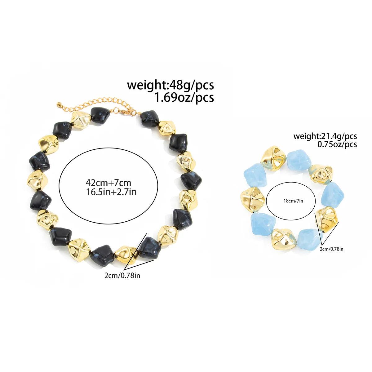 SHIXIN Bohemian Resin Acrylic Necklace Bracelet Jewelry Set for Women Retro Bead Chain Choker Necklace Elastic Bangle Lady Gift