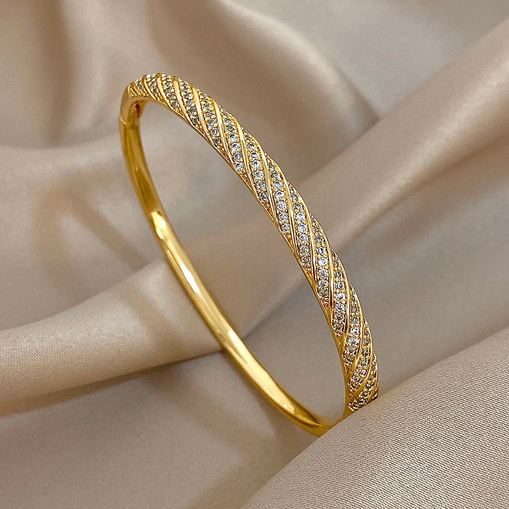 Luxury Multilayer Micro Inlaid Zircon Cuff Bracelet for Women Elegant Gold Plated Copper Stacked Bracelets Fashion Jewelry