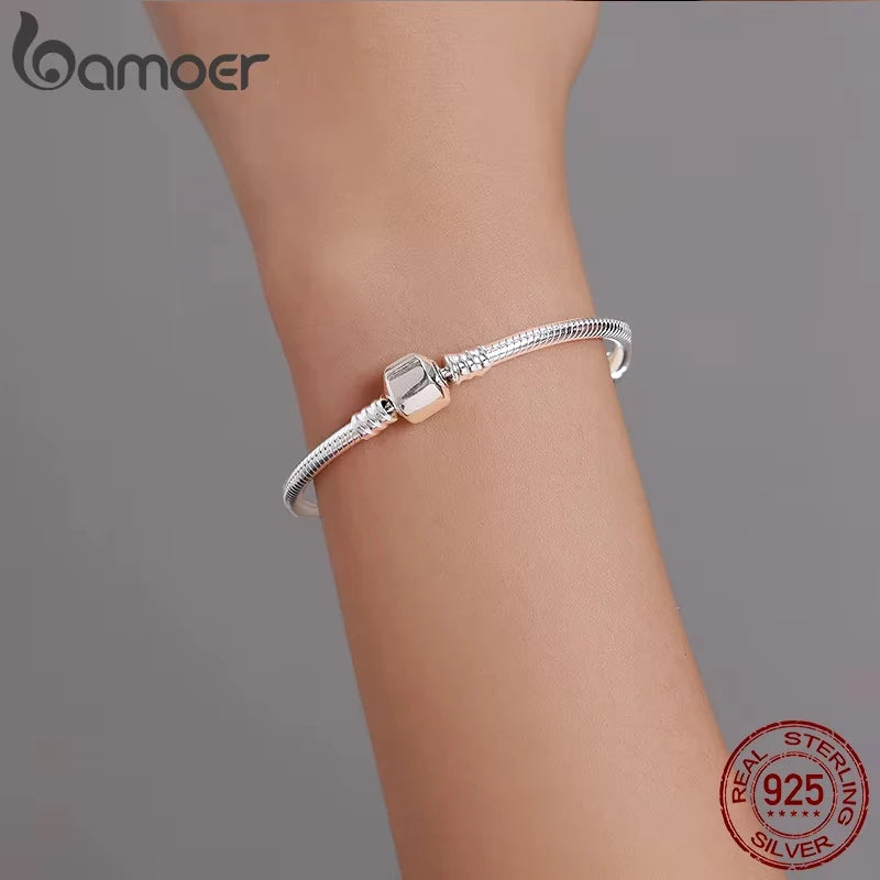 BAMOER TOP SALE Authentic 100% 925 Sterling Silver Snake Chain Bangle & Bracelet for Women Luxury Jewelry 17-22CM PAS902