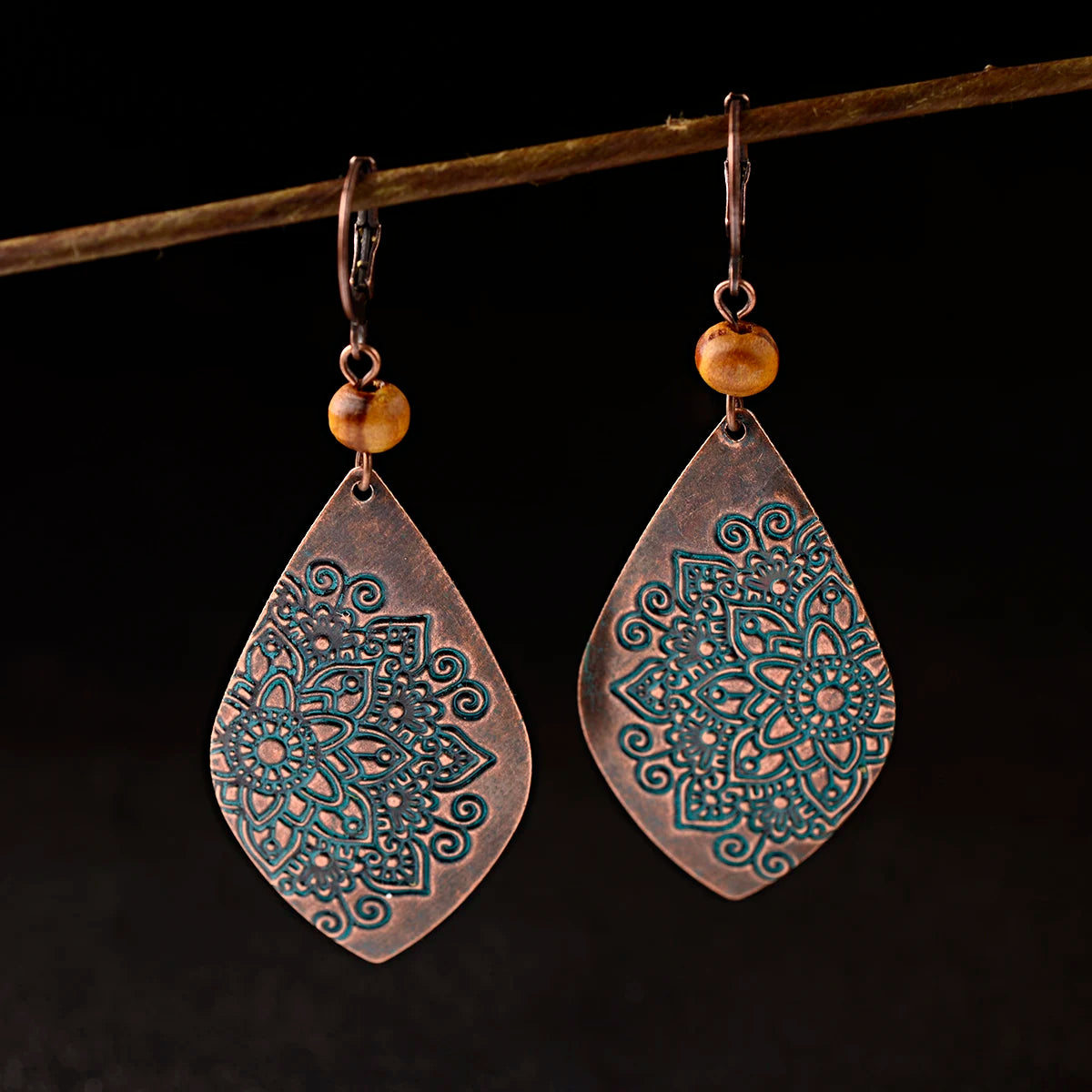 Bohemian Orange Beaded Tassel Drop Earrings Ethnic Carved Alloy For Women Vintage Stone Boho Ladies Earrings