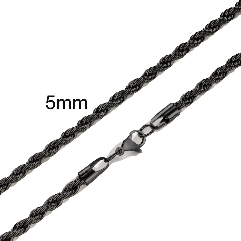 Ropes Long Necklace for Men Women,Stainless Steel Gold Color Twisted Rope Chain Collar,2/3/4/5mm Punk Basic Waterproof Jewelry