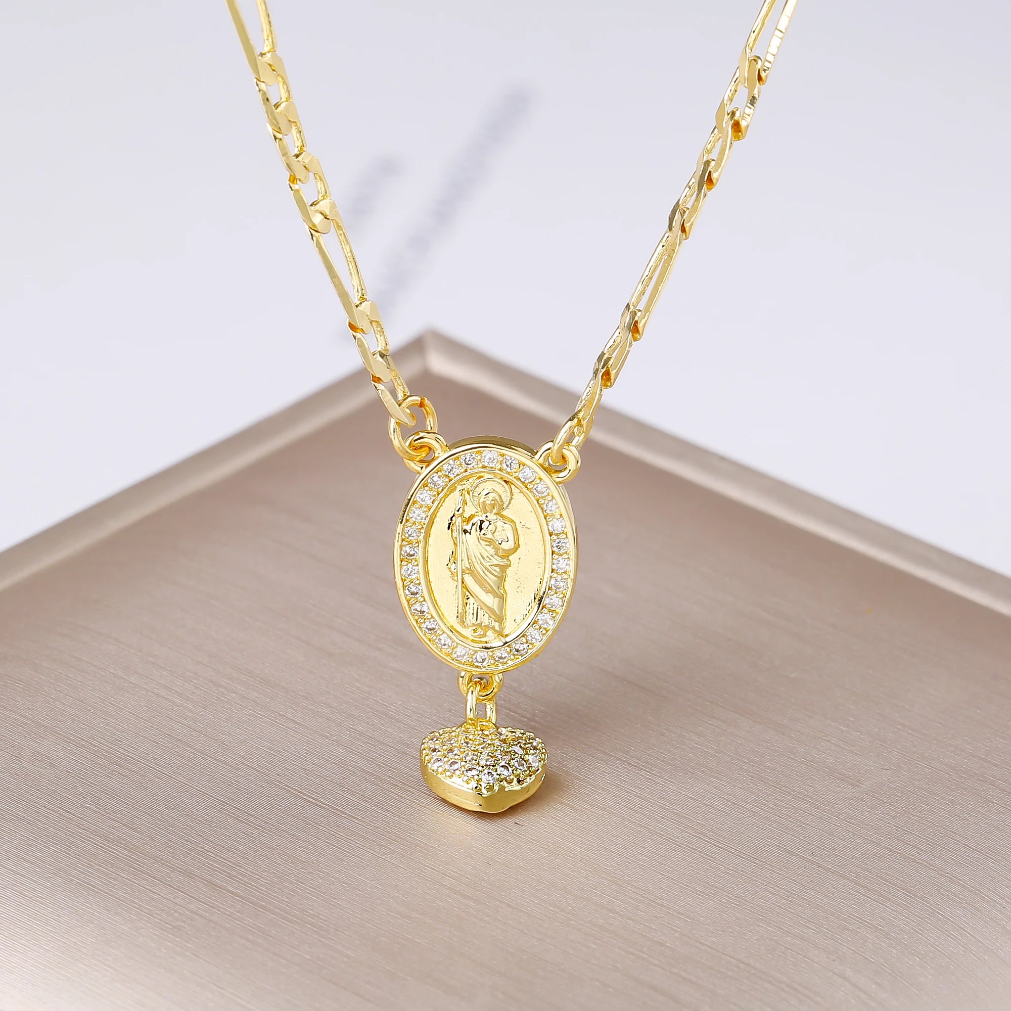 High-Quality Men Women Religious Jewelry St. Jude Zirconia Pendant Necklace Classic for Daily Party Prayer Jewelry Amulet Gift