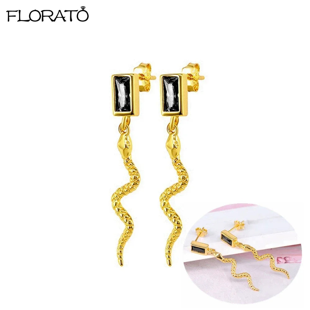 925 Silver Needle Snake Hoop Earrings for Women Trend Gold Earrings Colour Enamels Animals Crystal Pendant Earrings Jewelry Gift